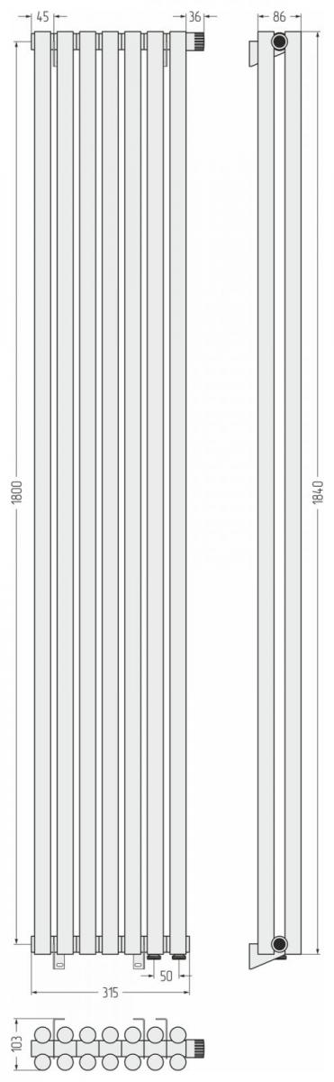 Фото ДР Сунержа Эстет-11 н/ж EU50 1800х315 / 7 сек (Матовый чёрный)
