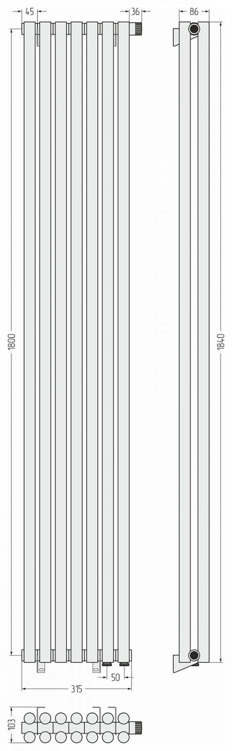 Фото ДР Сунержа Эстет-11 н/ж EU50 1800х315 / 7 сек (Матовый чёрный)