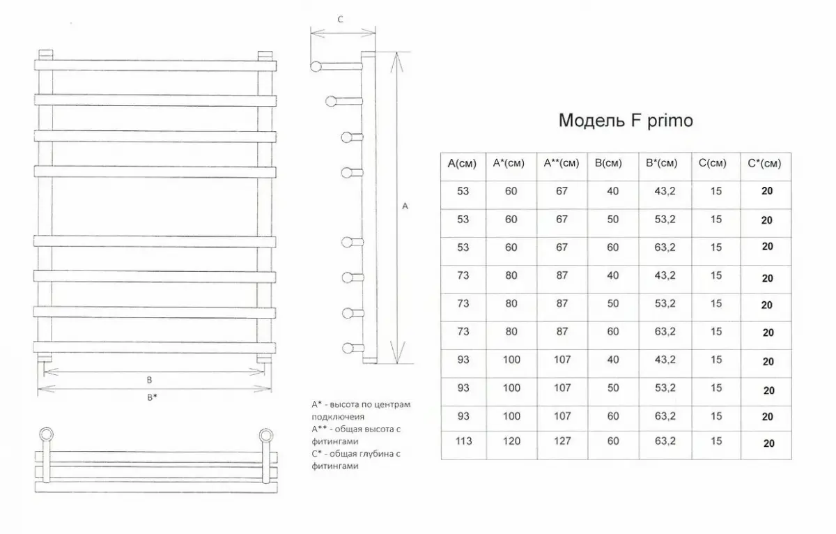 Фото Полотенцесушитель водяной Двин F primo 60/50 1"-3/4"-1/2" 4627086007103 К1, хром