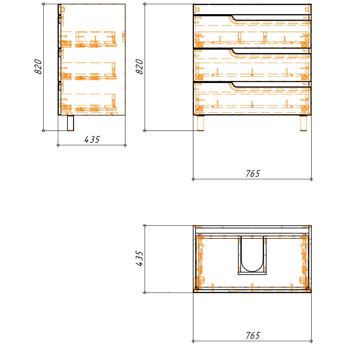 Фото Комплект Тумба Azario Кантри 80/3Н 800х460х870 напольная, с раковиной Фостер 80, белый глянец (CS00097257)