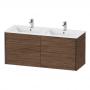 Фото Duravit XViu Тумба подвесная 560x1218x480мм, для двойной раковины #233613, 4 ящика, цвет: walnut dark/черный матовый