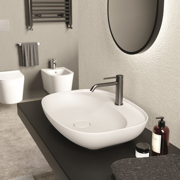 Фото Alice Form Раковина Oval 60x45хВ12 Plan, накладная, с отверстием под смеситель, белый матовый