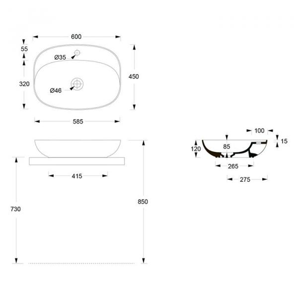 Фото Alice Form Раковина Oval 60x45хВ12 Plan, накладная, с отверстием под смеситель, чёрный матовый