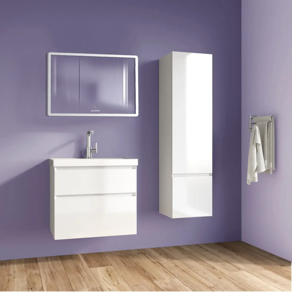 Фото Комплект тумба Azario Velluto 70 700х450х660 подвесная, с раковиной Slim 70, белый матовый (CS00088602)