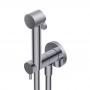 Фото Ritmonio Toilet accessories Гигиенический душ с лейкой из латуни, шлангом 800mm, шланговым соединением с держателем и запорным краном, цвет: Brushed