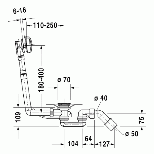 Фото Duravit Комплект слива-перелива для ванны D-Code с боковым выпуском