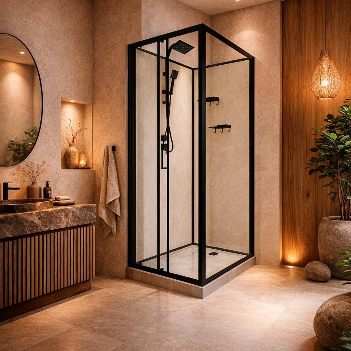 Фото Душевая кабина Loranto 1000x1000x2150 без крыши, левосторонняя, белое заднее стекло, поддон 14 см, прозрачное стекло 4 мм, профиль черный (CS-3010TM/W-100L)