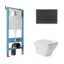 Фото Aqueduto комплект:  TECNICA Novo Система инсталляции для подвесного унитаза, RETANGULO Панель смыва, черный матовый, ESTETA Унитаз подвесной 520*370 безободковый, сиденье с микролифтом, белый глянцевый