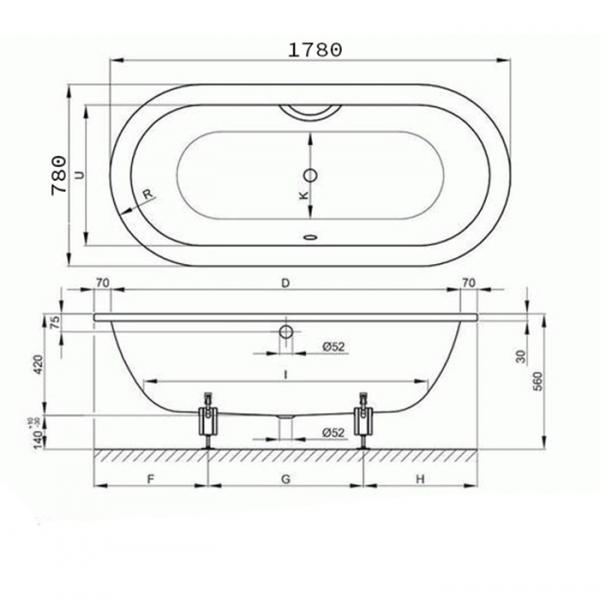 Фото BETTE Starlet Flair Oval Ванна с шумоизоляцией 178х78х42, с шумоизоляцией, белая