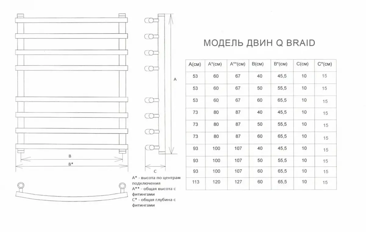 Фото Полотенцесушитель водяной Двин Q braid 100/60 1"-3/4"-1/2" 4627146181231, хром