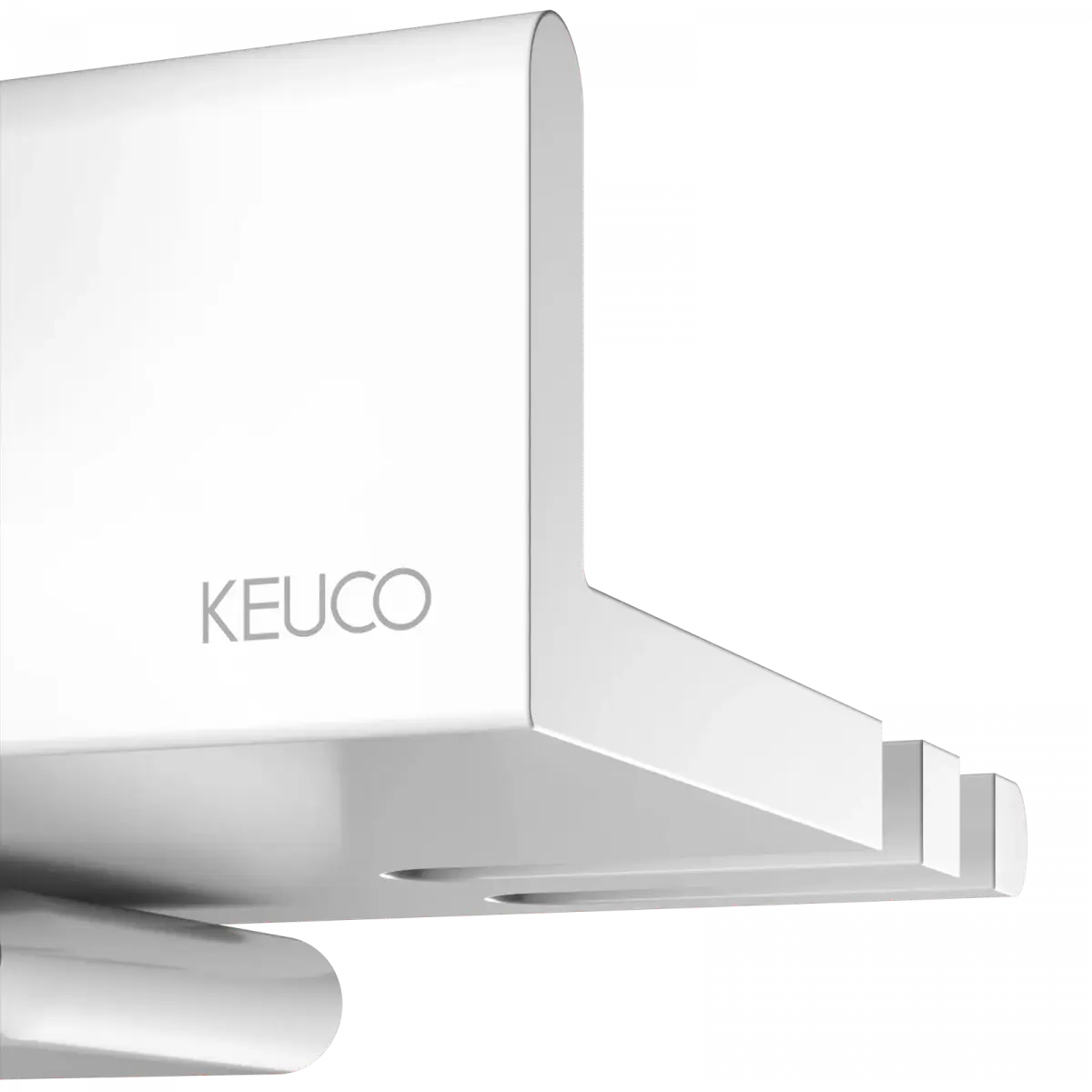 Фото KEUCO REVA Полочка для душа, со встроенным стеклоочистителем, съемная, с крючками, алюминий, белая