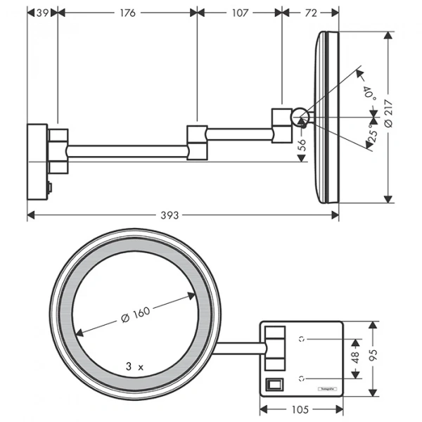Фото Косметическое зеркало Hansgrohe AddStoris 41790000 с подсветкой, хром