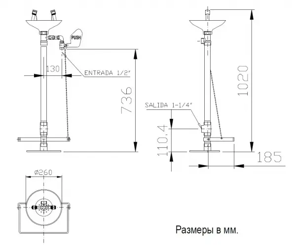 Фото Аварийная раковина для промывки глаз Nofer SC380 из полипропилена с рычагом и педалью