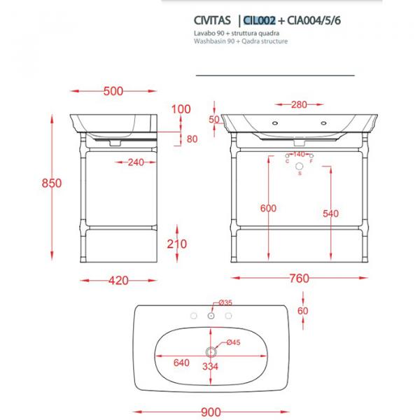 Фото Artceram CIVITAS Раковина подвесная 90х50 см, 1 отверстие, цвет: серый