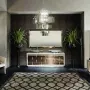 Фото VITAGE milldue edition Ritz Тумба под 2 раковины 2090х548х741 мм, напольная, 4 ящика, цоколь сталь, рама глянц лак Mandorla, фасад стекло Golden crash