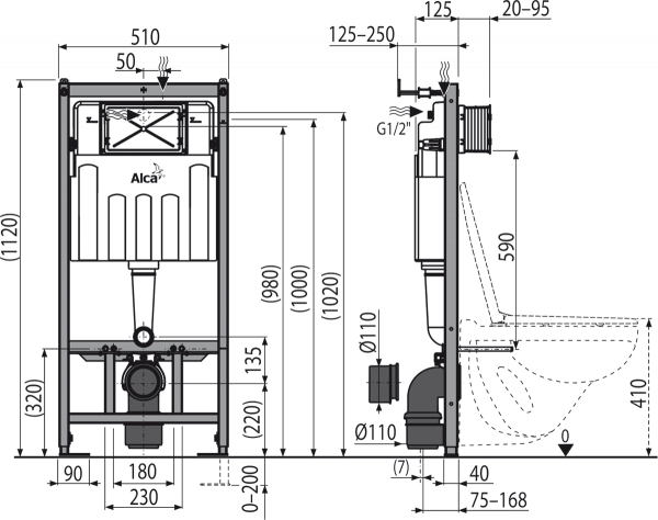Фото Скрытая система инсталляции для сухой установки AlcaPlast Sadromodul AM101/1120-001 для гипсокартона