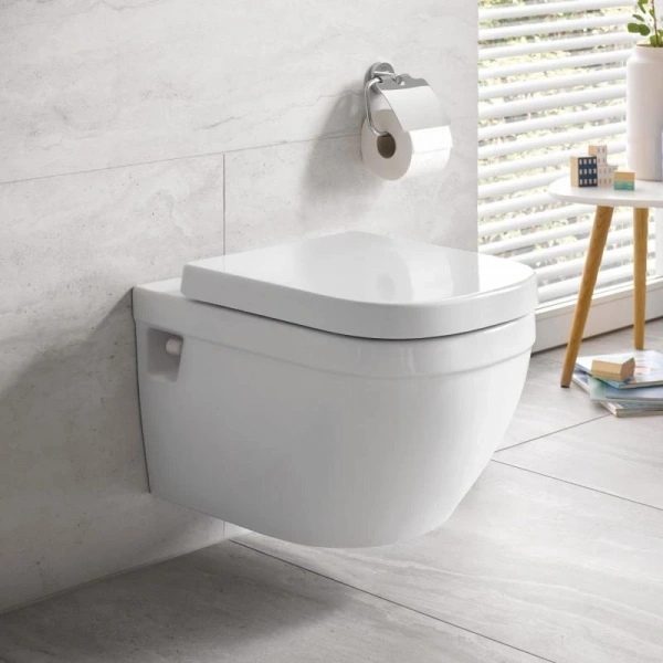 Фото 39538000 Euro Ceramic Унитаз подвесной безободковый, каскадный смыв, вид крепеж, альпин-белый