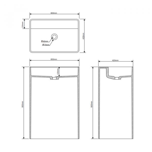 Фото Dea Design Раковина 60х42х90см., напольная, без отв., цвет: grey