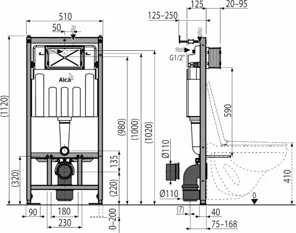 Фото Система инсталляции Alcaplast Sadromodul AM101/1120-3:1RUS SET+M70 с белой кнопкой