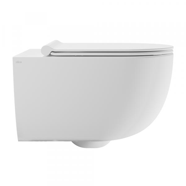 Фото Alice Унитаз Unica 520х350, подвесной, безободковый, смыв aliflush+, белый матовый (без сиденья)