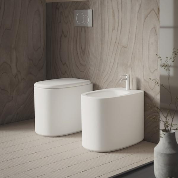 Фото Alice Унитаз IDILLA 53х35хВ42, напольный, безободковый, смыв aliflush+, горизонтальный выпуск, без сиденья и крышки, белый матовый