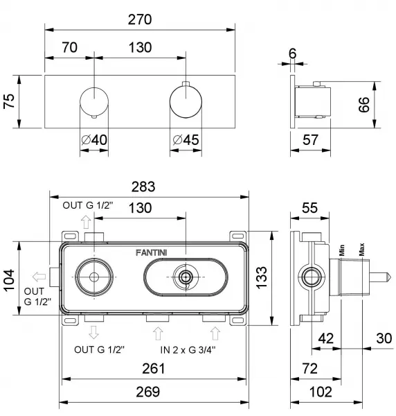 Фото Термостатический смеситель для душа Fantini MYO 8702G573B, наружная часть