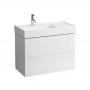Фото Laufen Kartell Тумба под раковину 810338, 880x450x600 мм, с 2 ящик, органайзер для ящика, с сифоном, с полочкой справа, белый матов