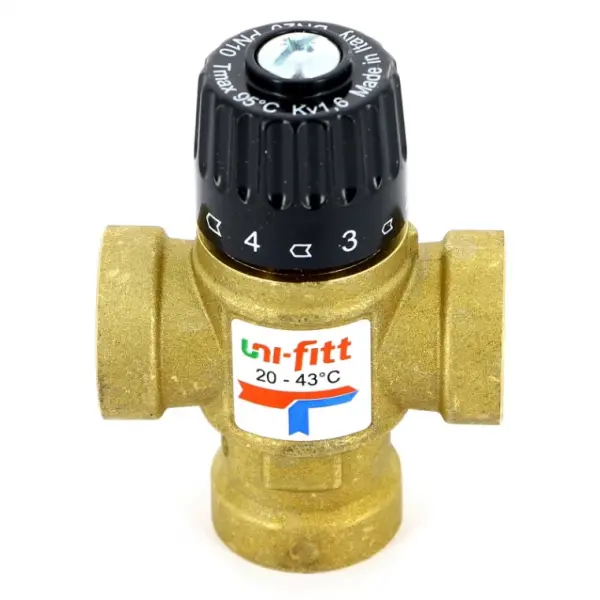 Фото Клапан В термосмесительный Uni-Fitt 3/4" 20-43°С, Kvs 1,6 смешение боковое (350G0130)