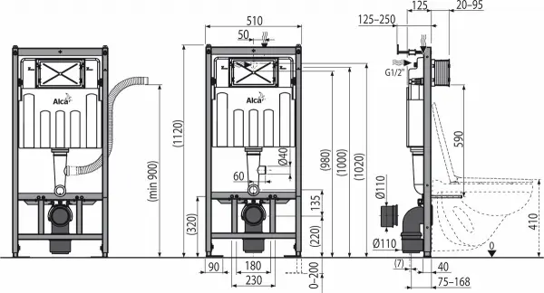 Фото Скрытая система инсталляции AlcaPlast Sadromodul AM101/1120V для сухой установки, с возможностью вентиляции