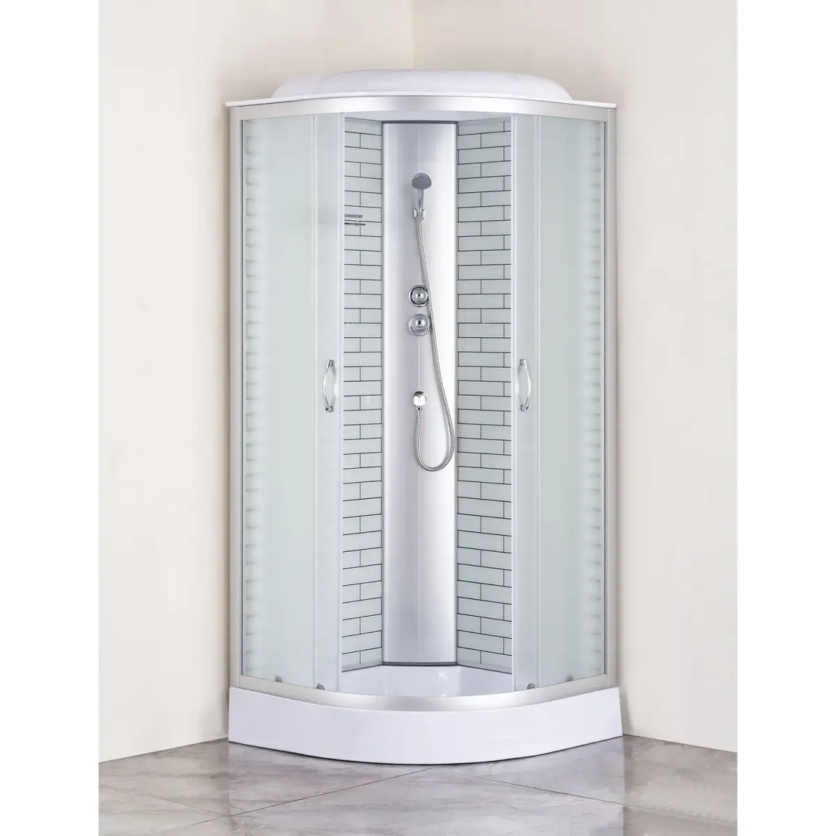 Фото Душевая кабина Loranto 100х100х215 поддон 13см, белый кирпичный узор, матовое стекло 4мм, профиль хром (CS661013FW100)