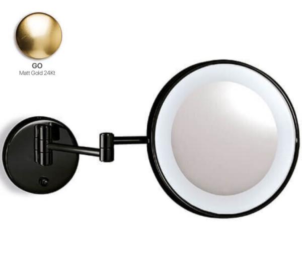 Фото Косметическое зеркало, 3SC, Cosmetic Mirrors, 3-х кратное увеличение, с подсветкой, цвет-Matt Gold 24Kt