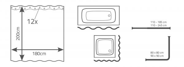 Фото Штора для ванных комнат Brillant полупрозрачный зелёный 180*200