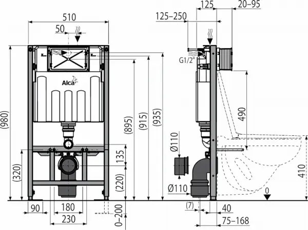 Фото Скрытая система инсталляции для сухой установки AlcaPlast Sadromodul AM101/1000